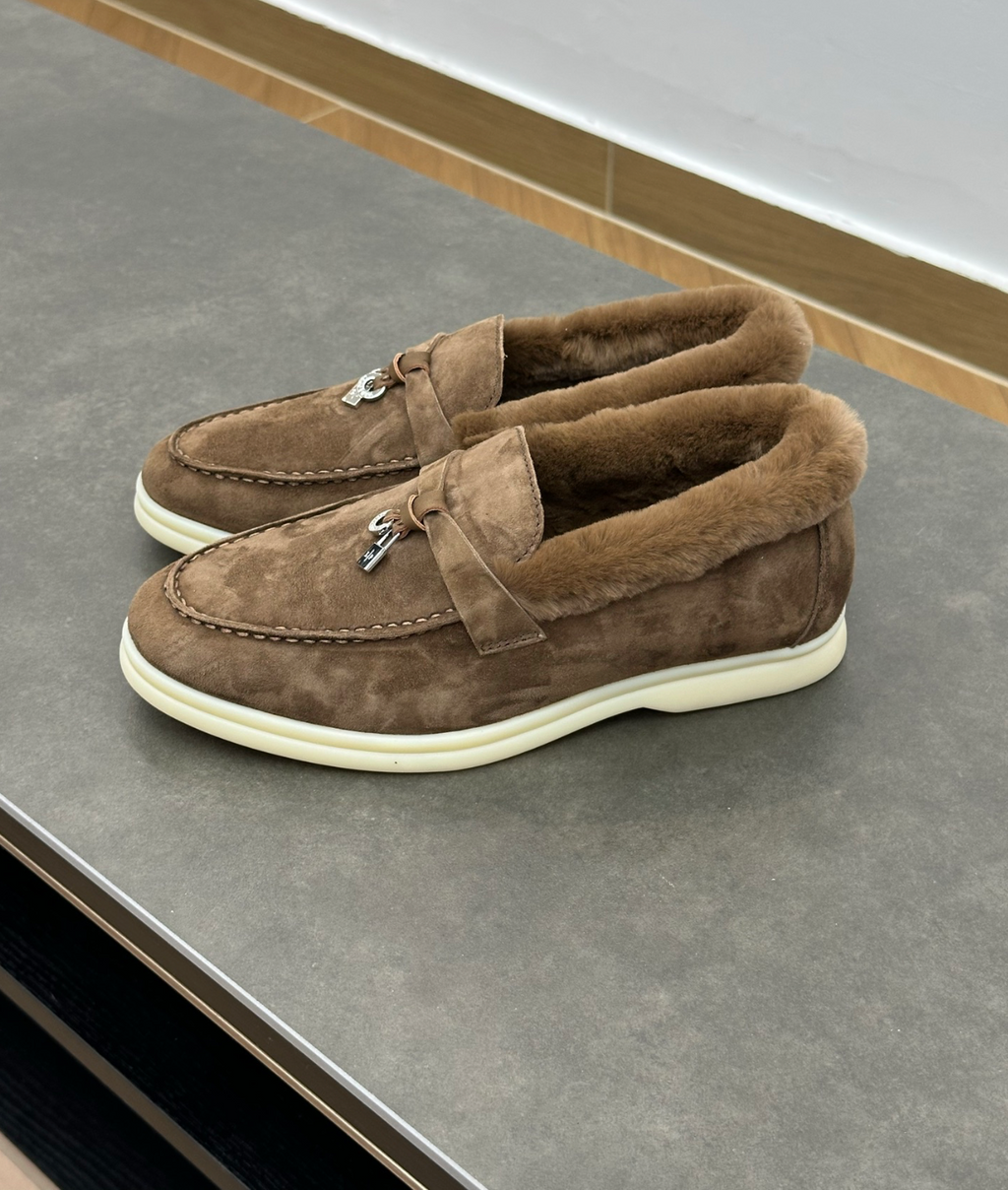 Summer Charms Walk Brown Fur Loafer Suede