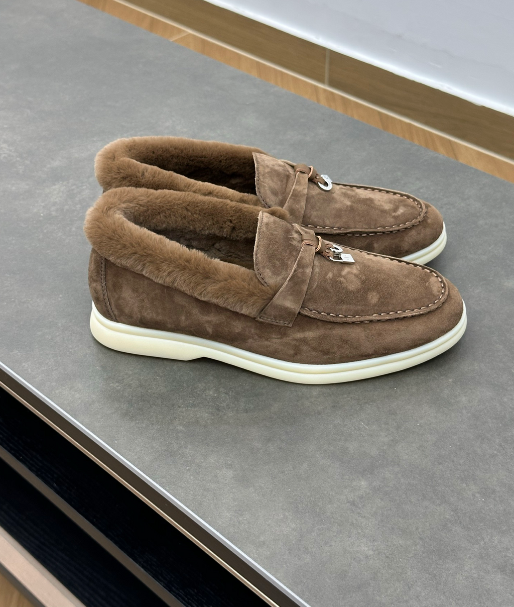 Summer Charms Walk Brown Fur Loafer Suede