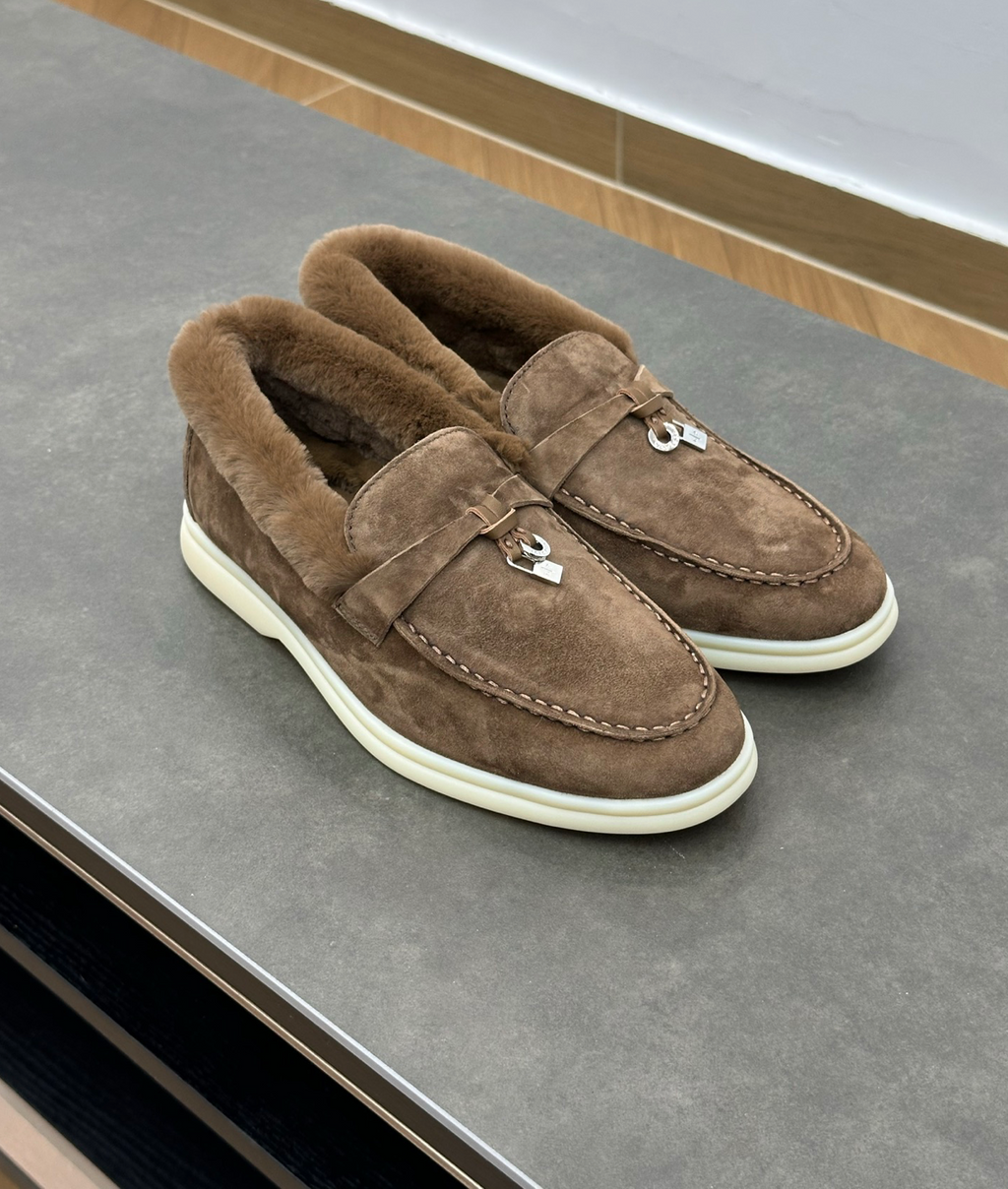 Summer Charms Walk Brown Fur Loafer Suede