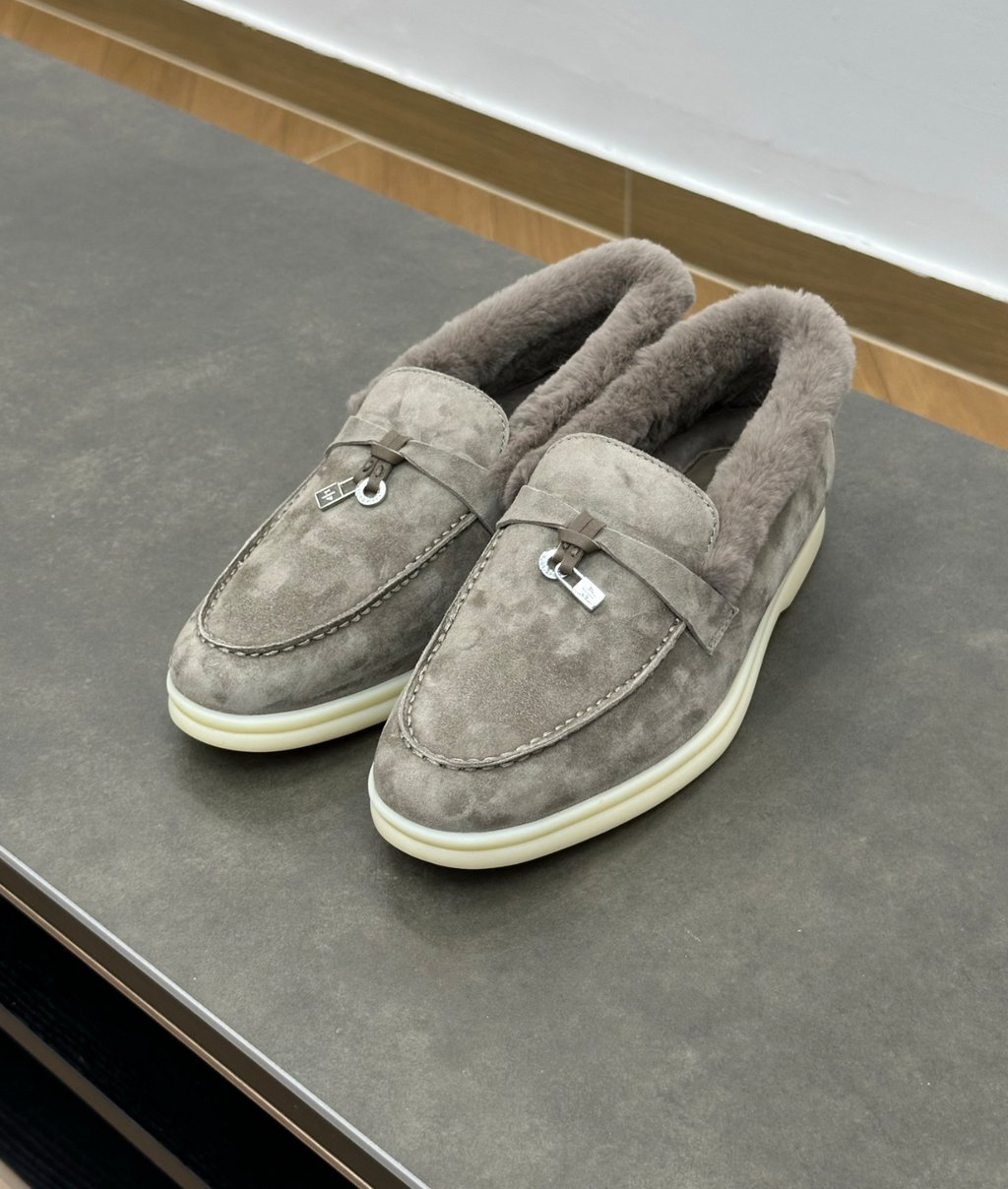 Summer Charms Walk Grey Fur Loafer Suede