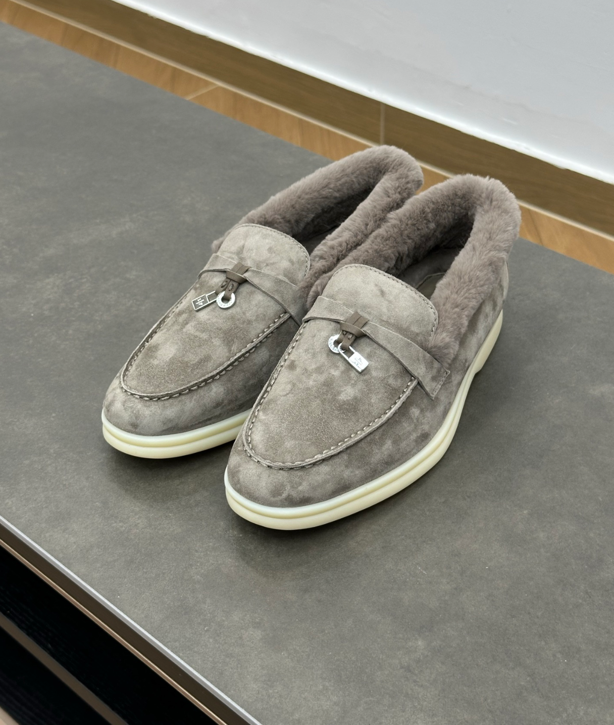 Summer Charms Walk Grey Fur Loafer Suede