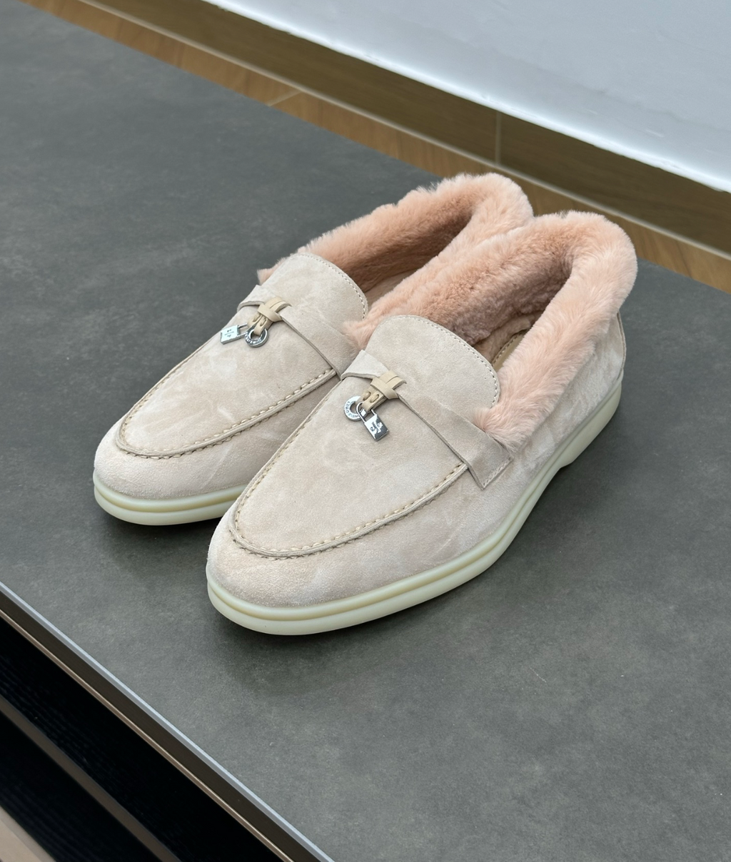 Summer Charms Walk Light Pink Fur Loafer Suede