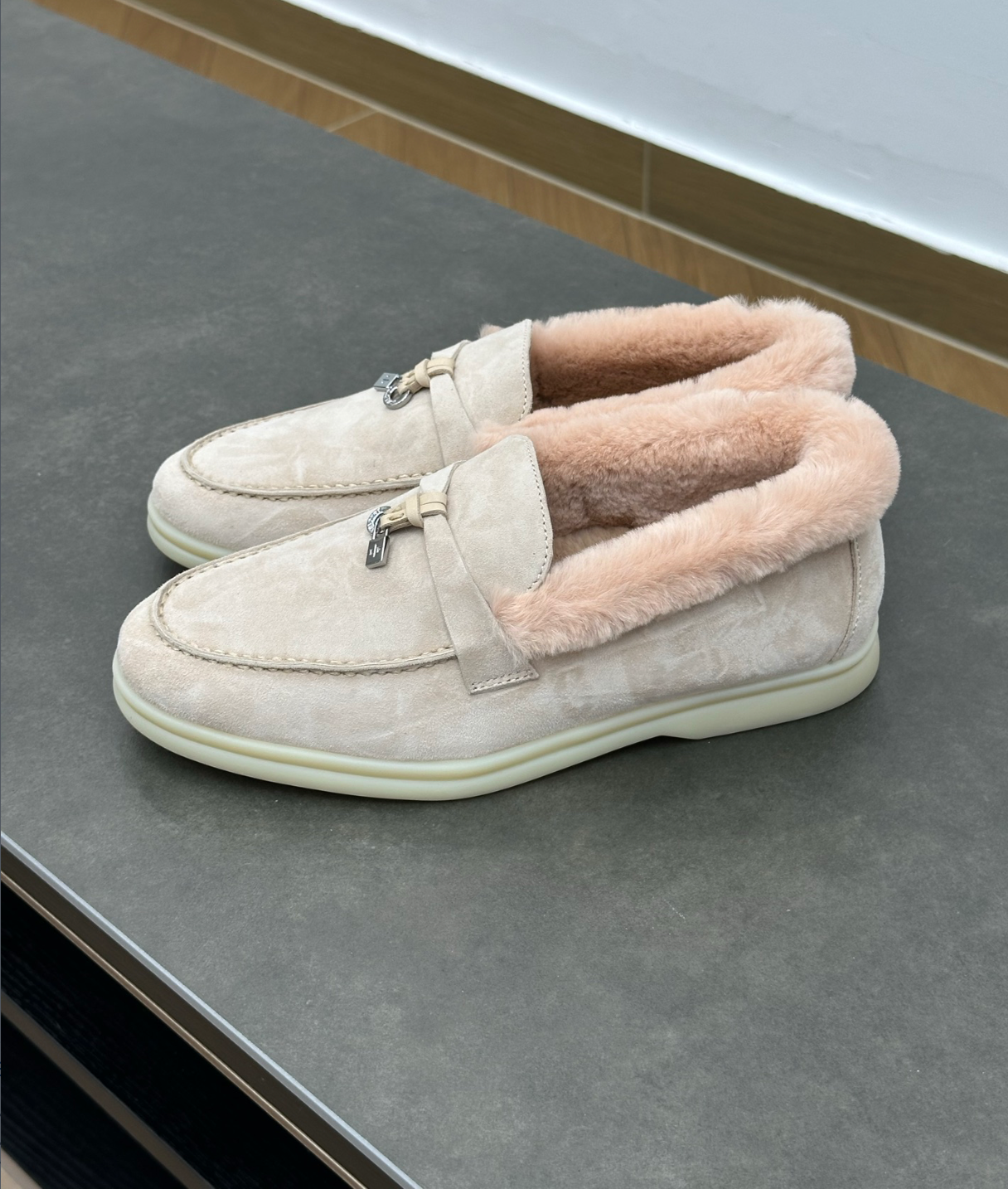 Summer Charms Walk Light Pink Fur Loafer Suede