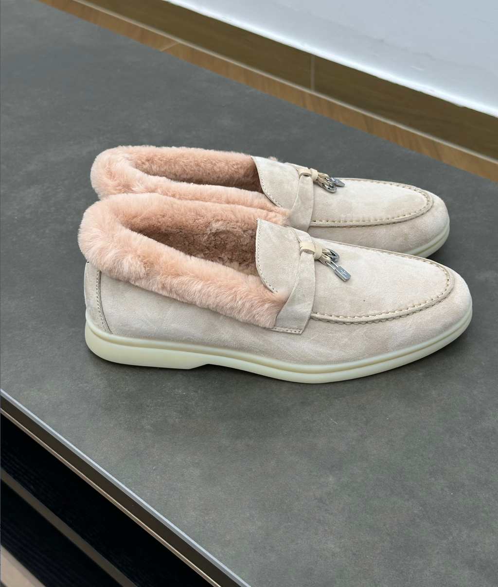 Summer Charms Walk Light Pink Fur Loafer Suede