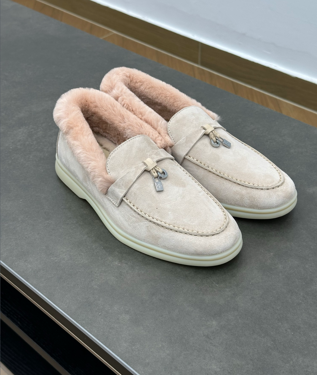 Summer Charms Walk Light Pink Fur Loafer Suede