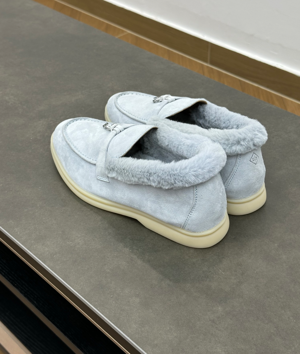 Summer Charms Walk Sky Blue Fur Loafer Suede