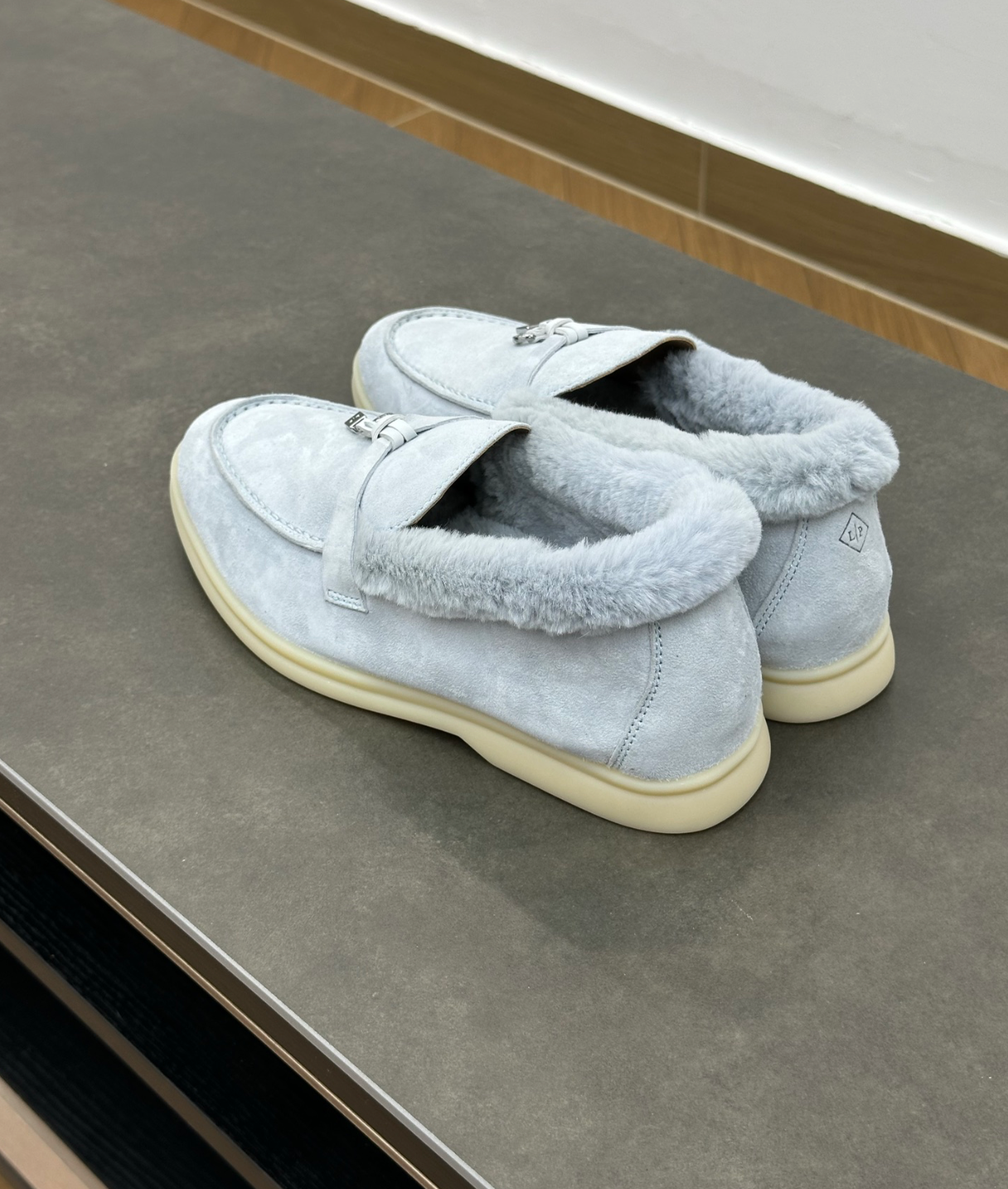 Summer Charms Walk Sky Blue Fur Loafer Suede