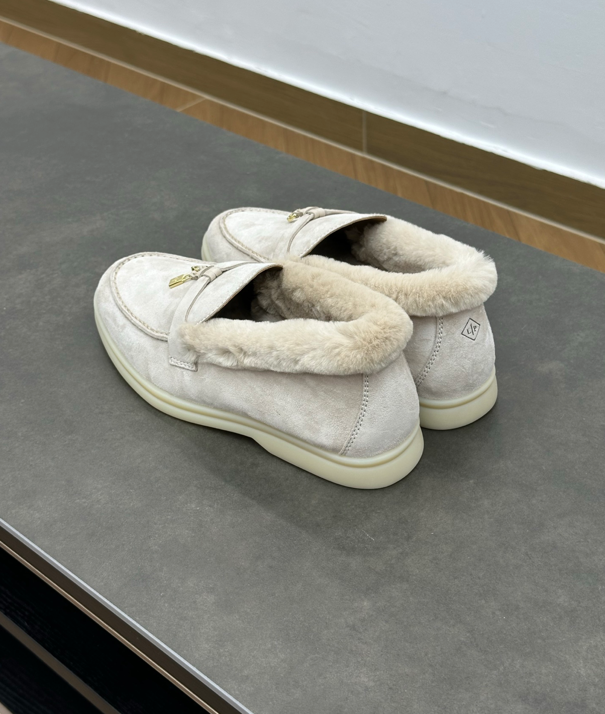 Summer Charms Walk Beige Fur Loafer Suede