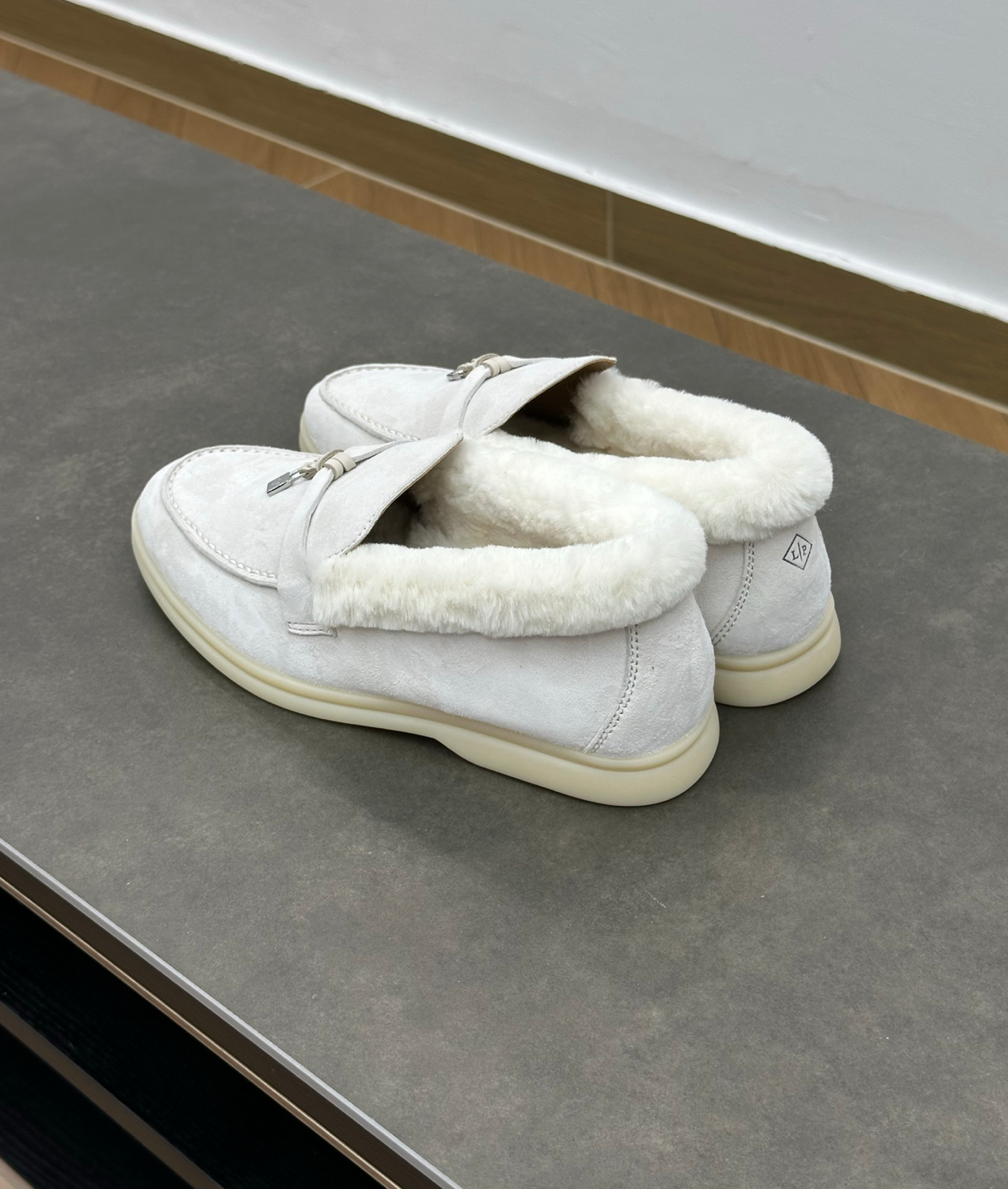 Summer Charms Walk Light Grey Fur Loafer Suede