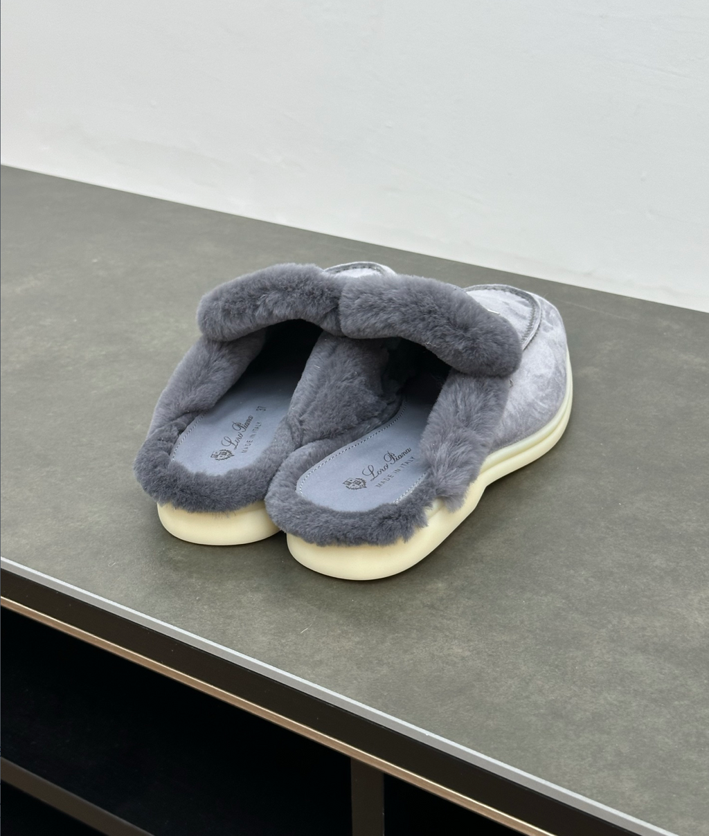 Charms Walk Babouche Grey Loafer Fur Suede