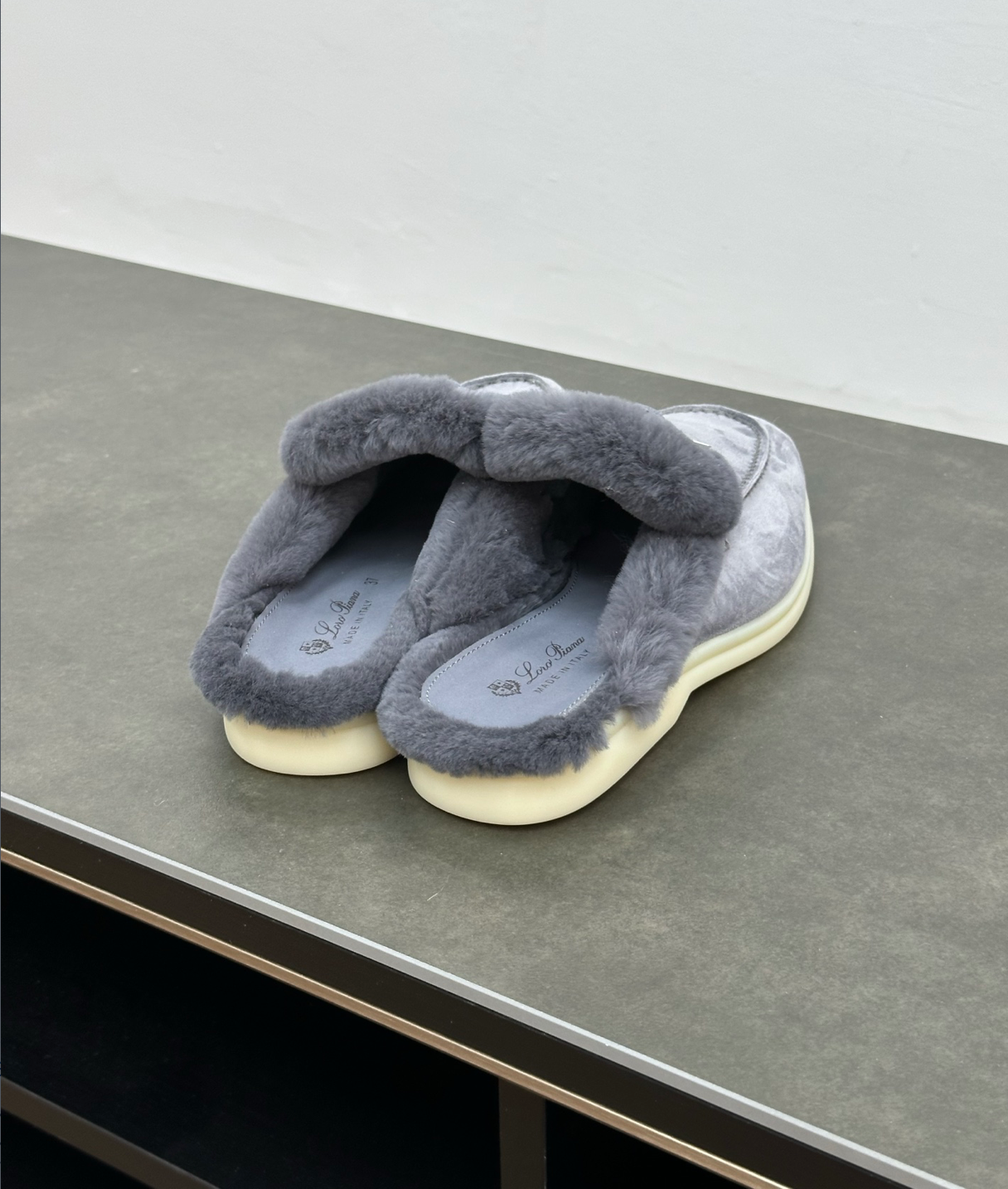 Charms Walk Babouche Grey Loafer Fur Suede