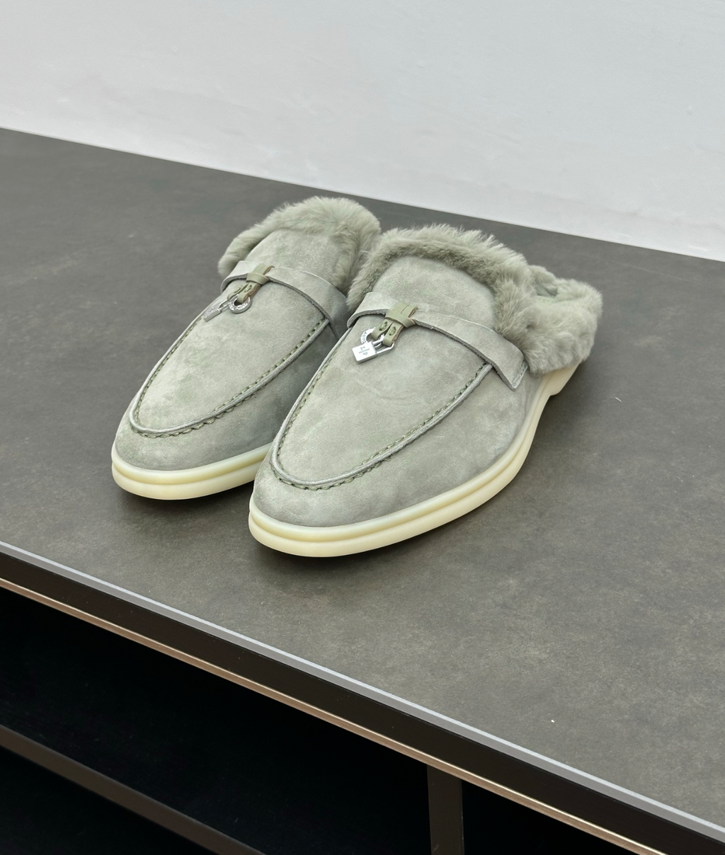 Charms Walk Babouche Sage Loafer Fur Suede