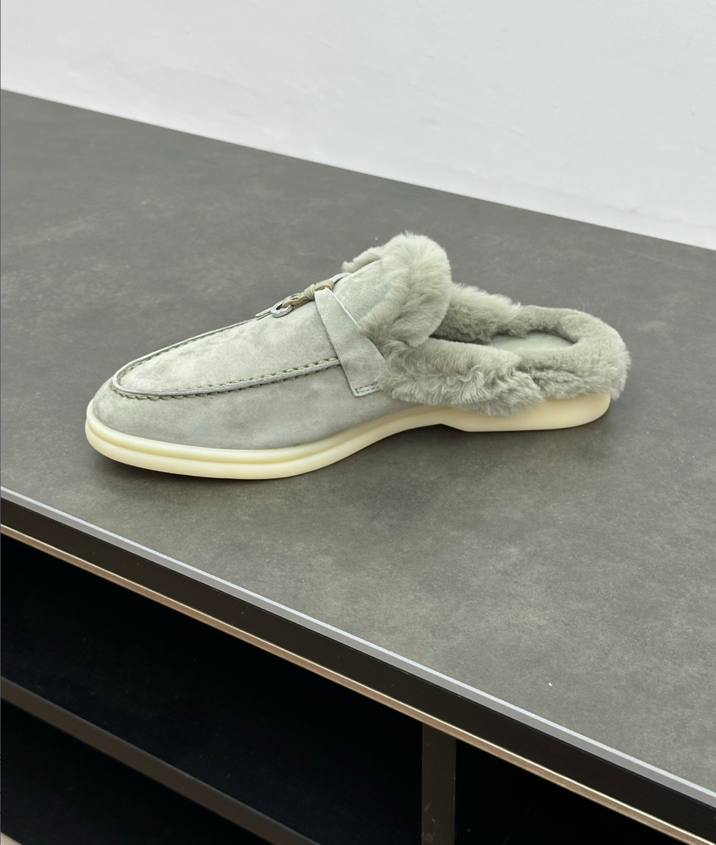 Charms Walk Babouche Sage Loafer Fur Suede