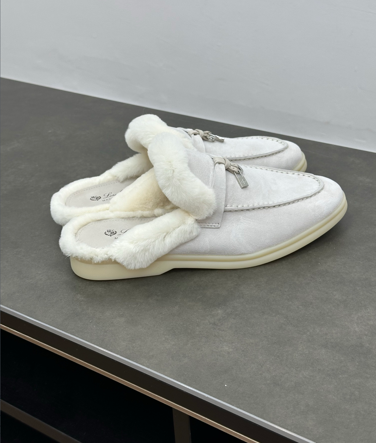 Charms Walk Babouche Grey Loafer Fur Suede