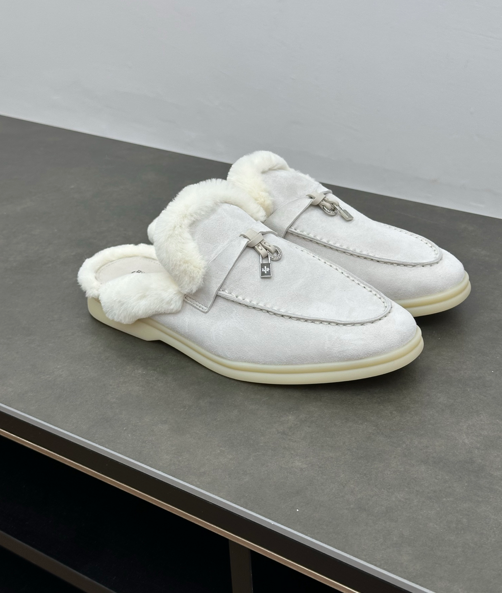 Charms Walk Babouche Grey Loafer Fur Suede