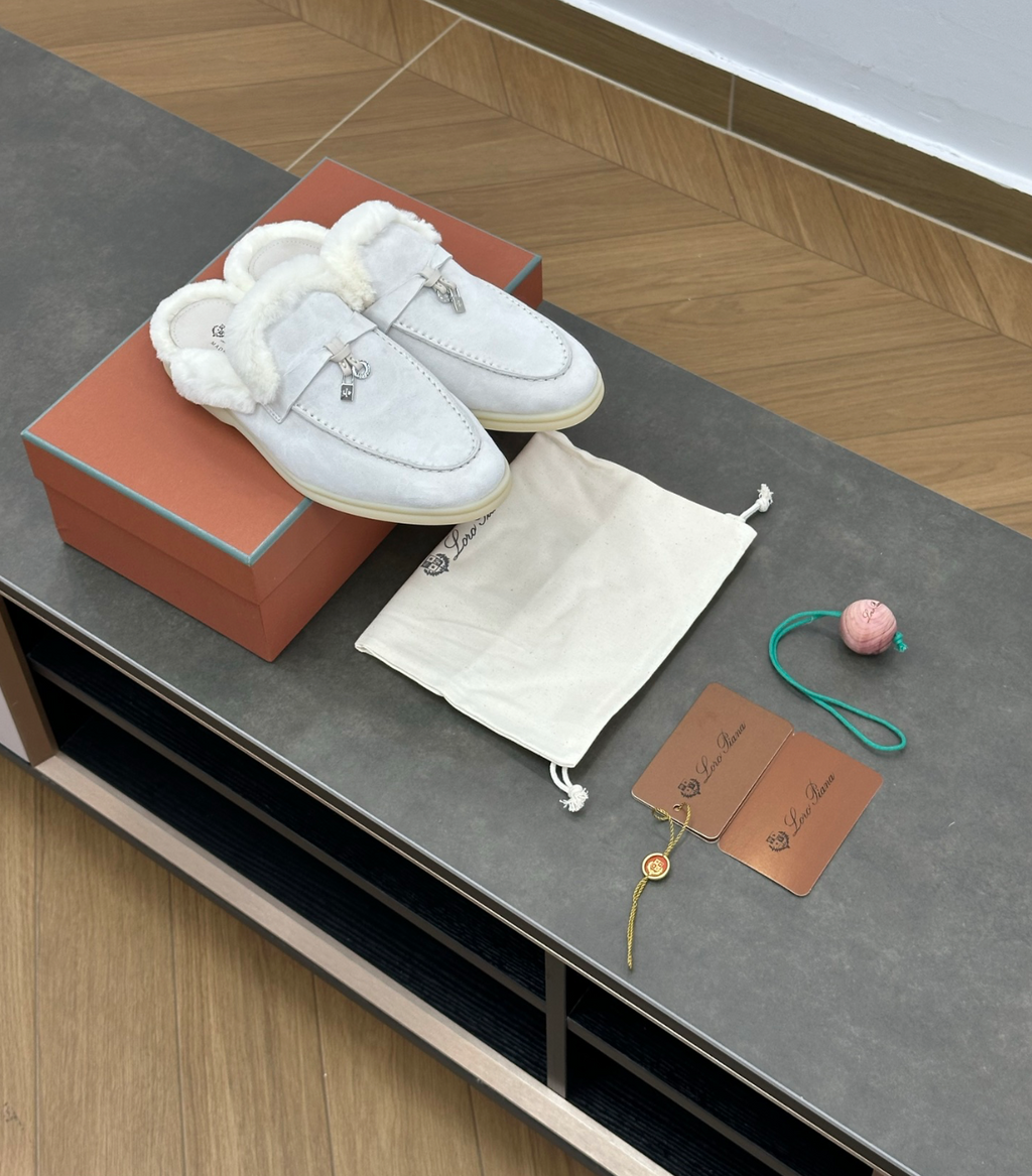 Charms Walk Babouche Grey Loafer Fur Suede