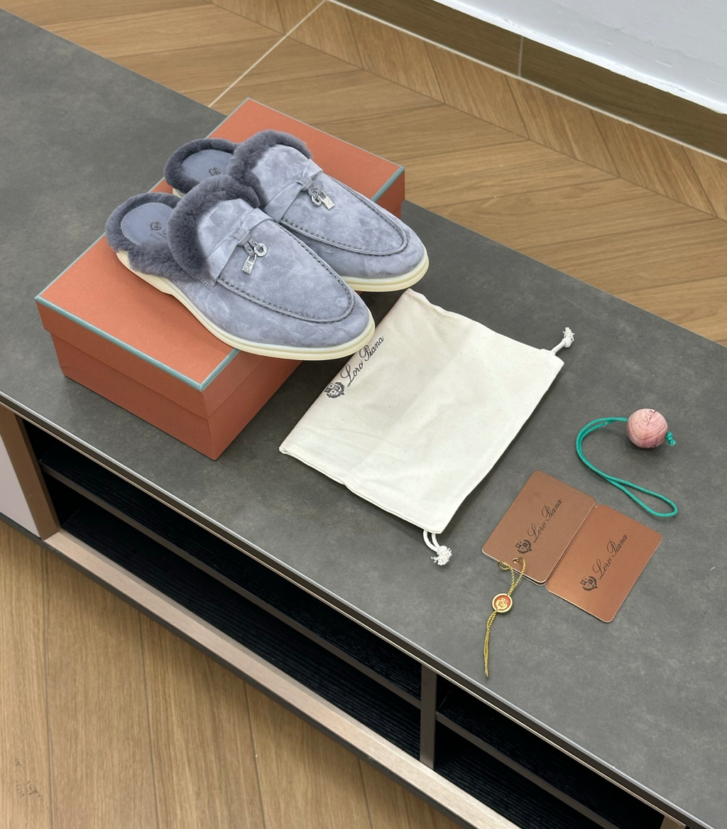 Charms Walk Babouche Grey Loafer Fur Suede