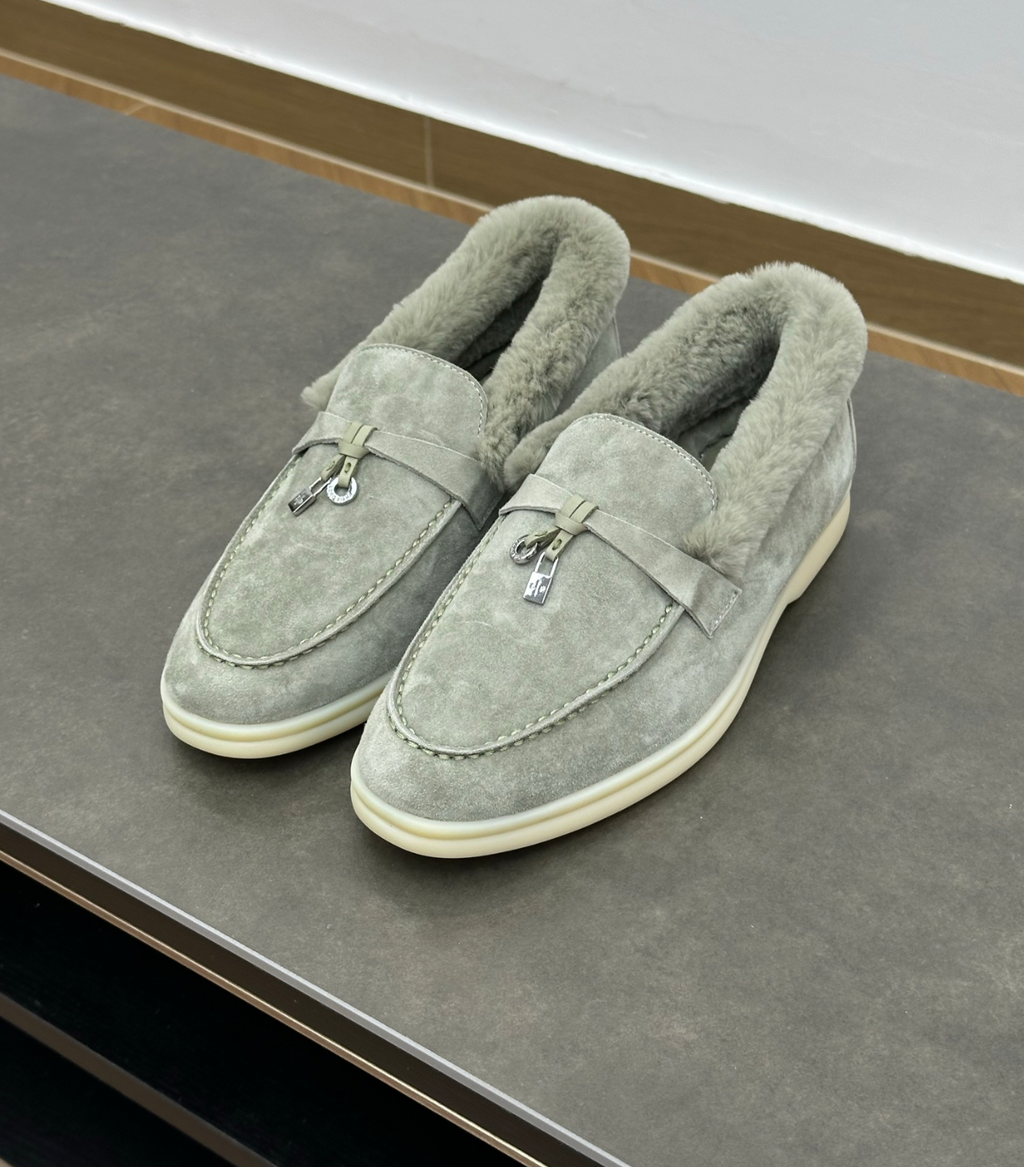 Summer Charms Walk Sage Fur Loafer Suede