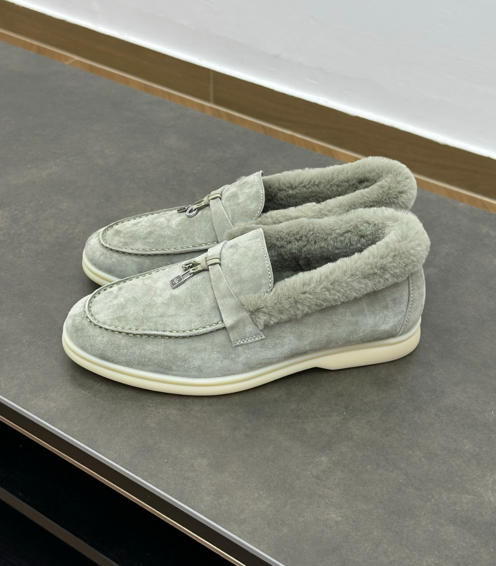 Summer Charms Walk Sage Fur Loafer Suede