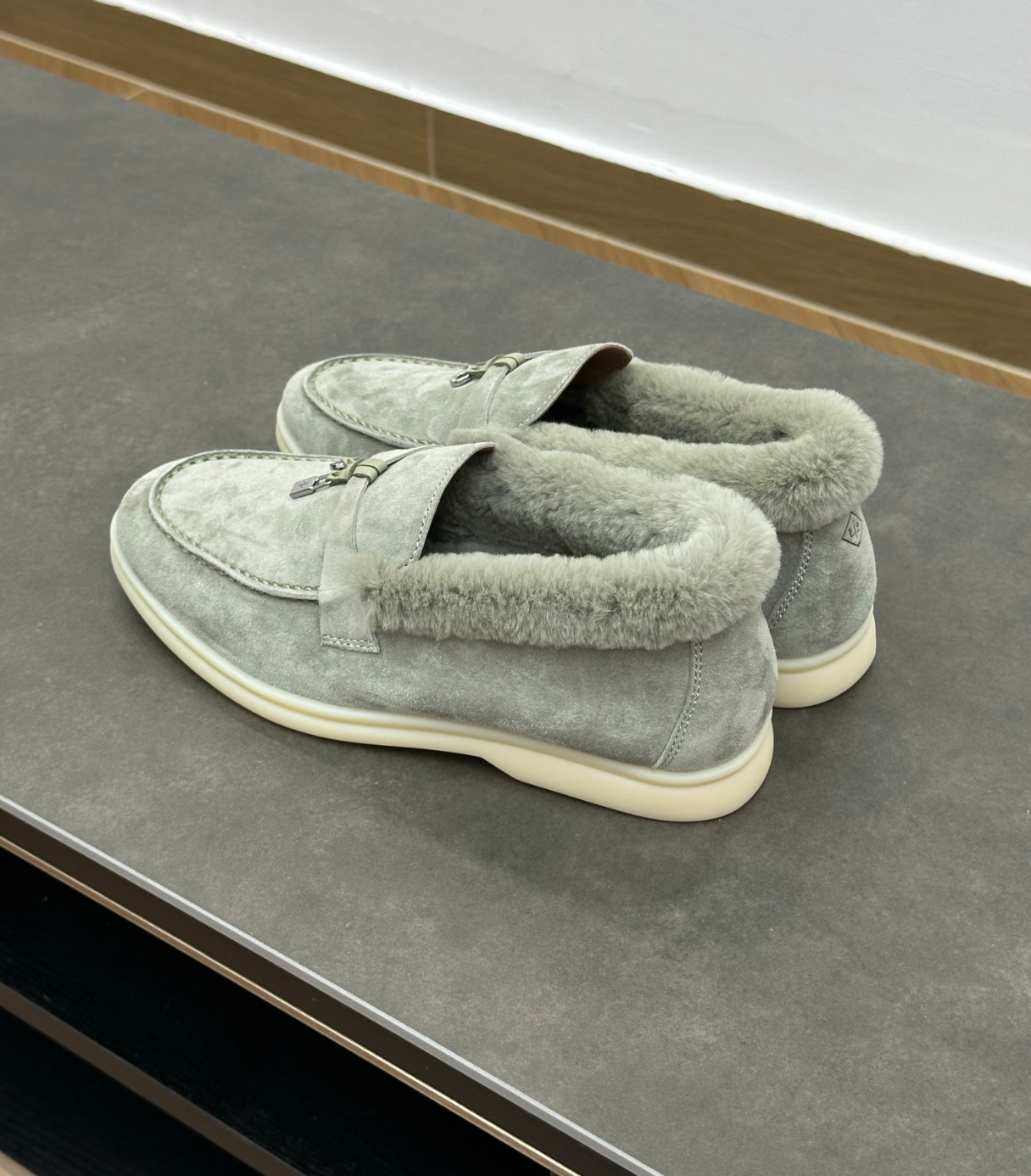 Summer Charms Walk Sage Fur Loafer Suede