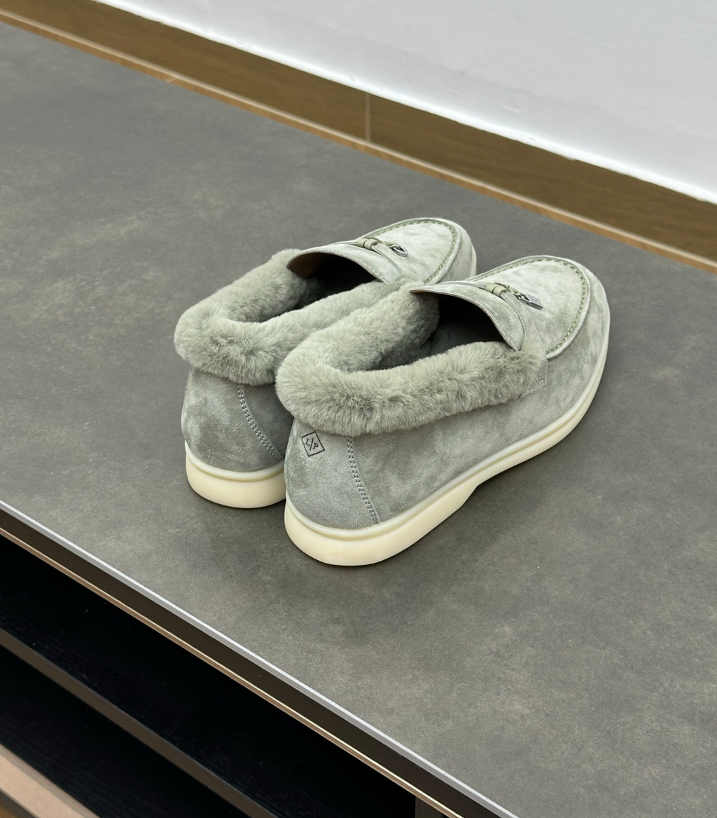 Summer Charms Walk Sage Fur Loafer Suede