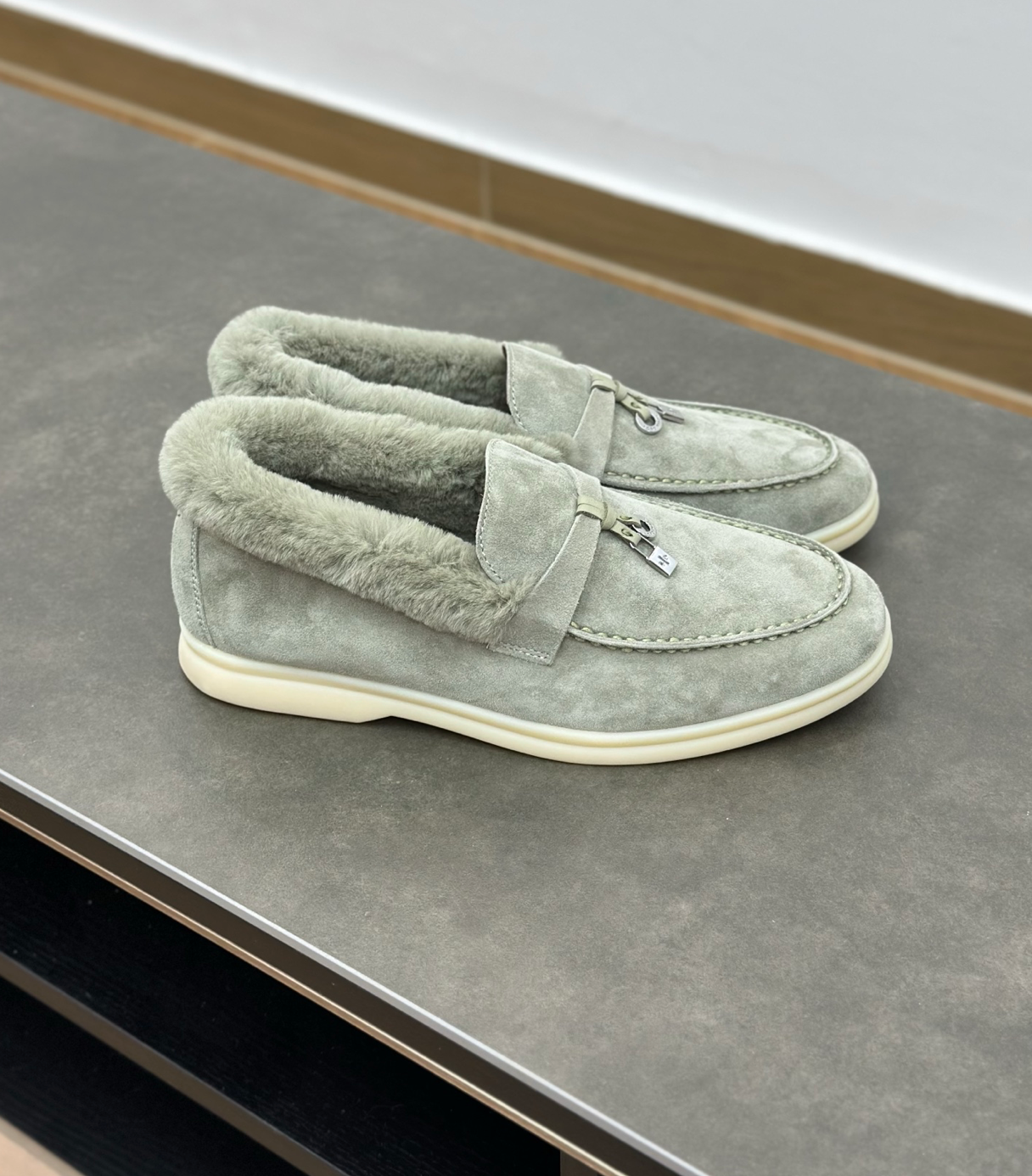 Summer Charms Walk Sage Fur Loafer Suede