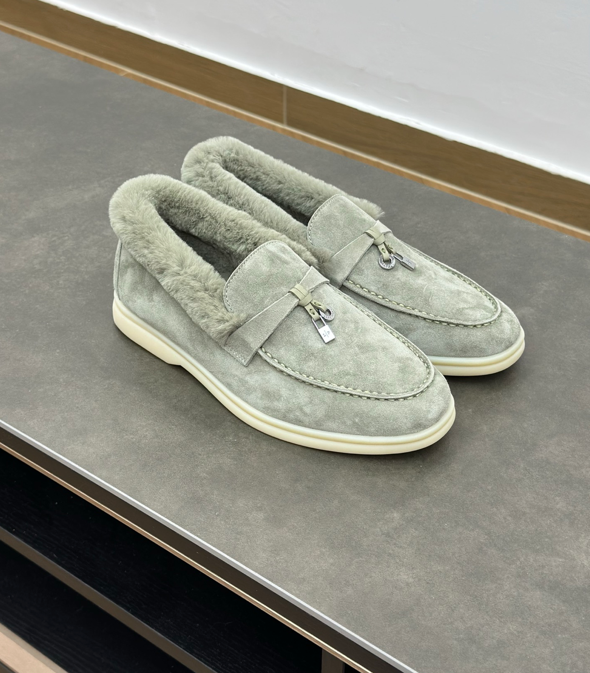 Summer Charms Walk Sage Fur Loafer Suede