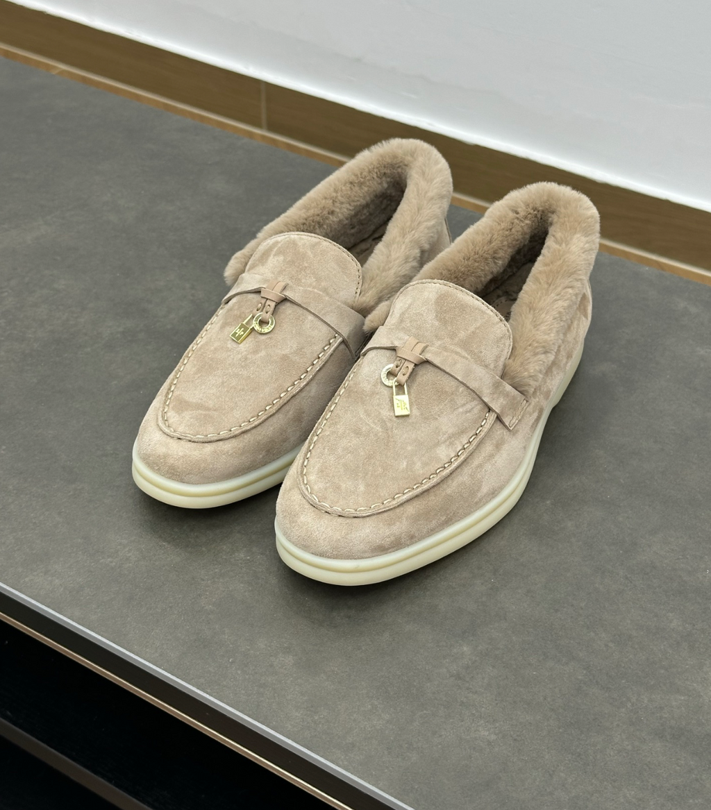 Summer Charms Walk Beige Fur Loafer Suede