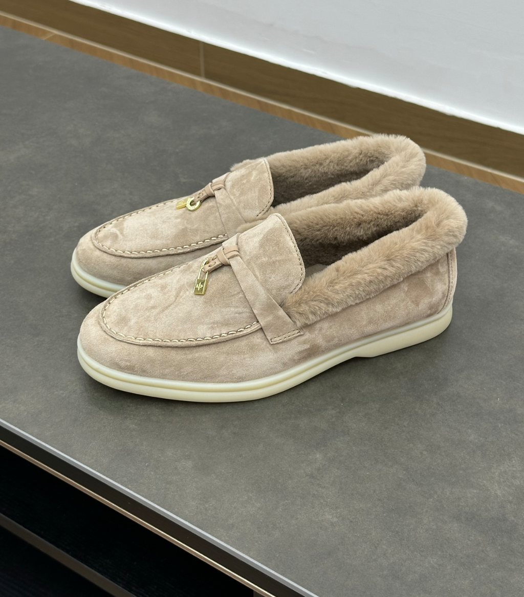 Summer Charms Walk Beige Fur Loafer Suede