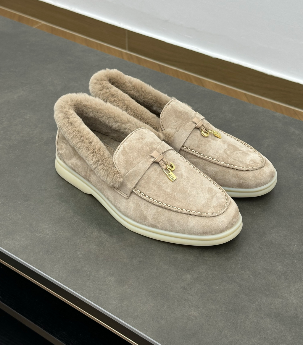 Summer Charms Walk Beige Fur Loafer Suede