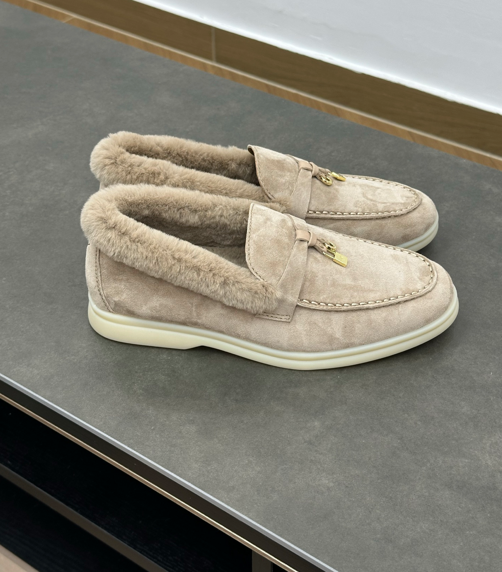 Summer Charms Walk Beige Fur Loafer Suede
