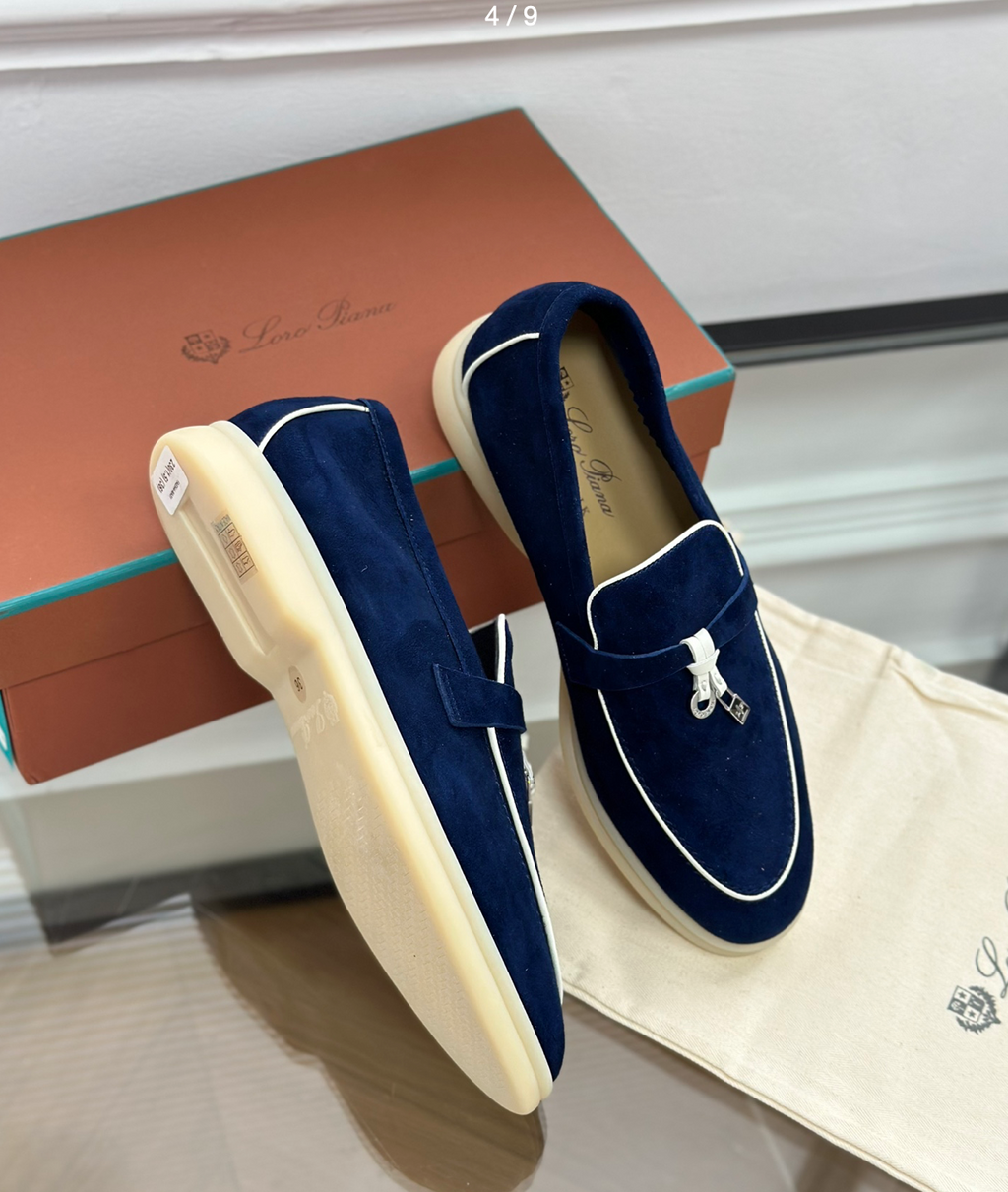 Moccassins Navy Blue/White Suede Summer Charms Walk