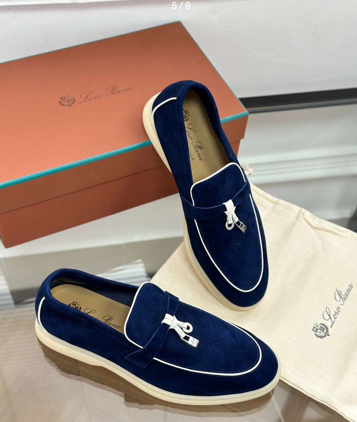 Moccassins Navy Blue/White Suede Summer Charms Walk