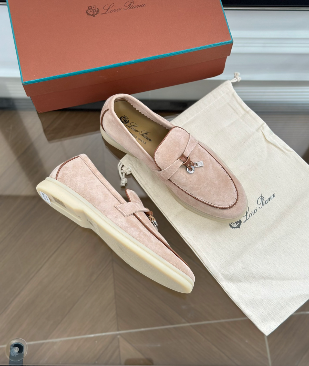 Moccassins Pink/Brown Suede Summer Charms Walk