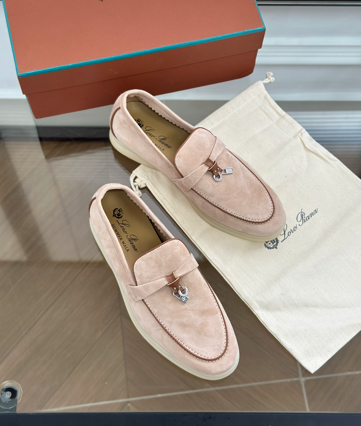 Moccassins Pink/Brown Suede Summer Charms Walk