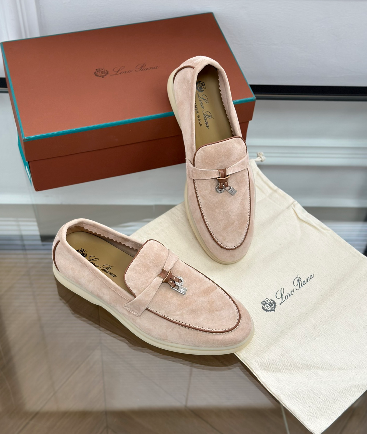 Moccassins Pink/Brown Suede Summer Charms Walk