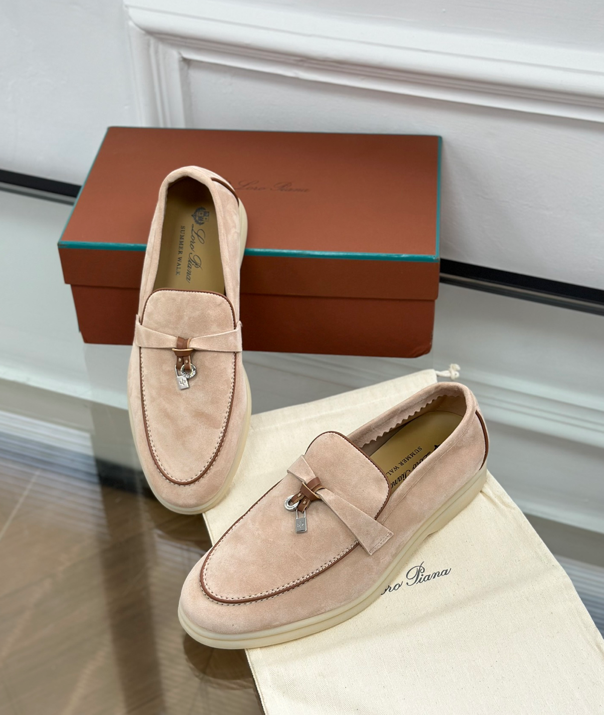 Moccassins Pink/Brown Suede Summer Charms Walk