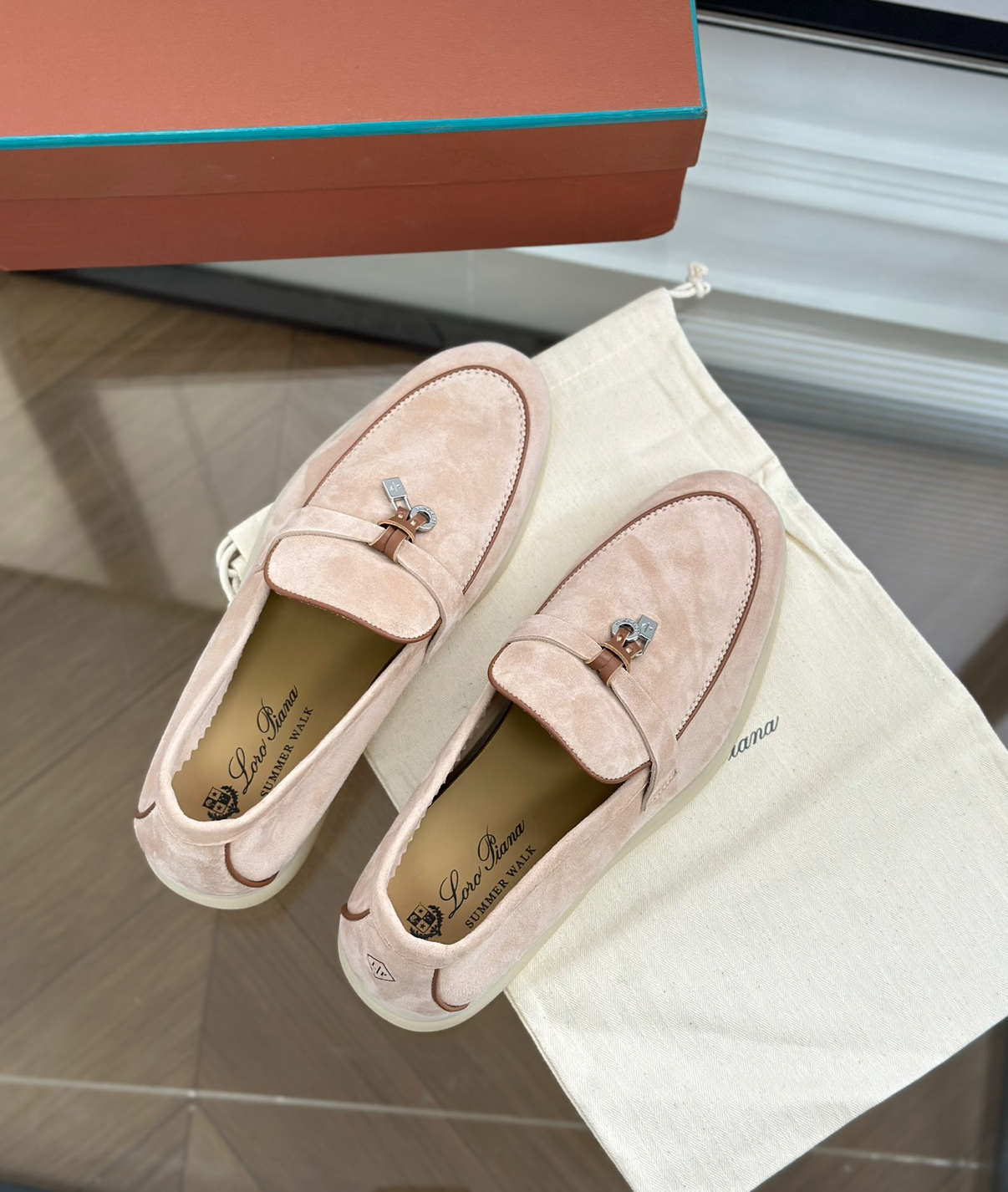 Moccassins Pink/Brown Suede Summer Charms Walk