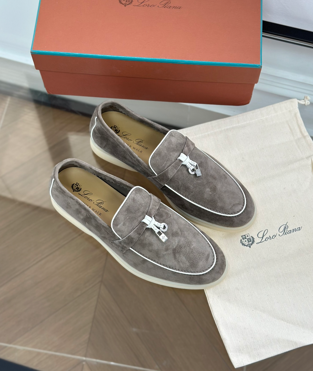 Moccassins Grey/White Suede Summer Charms Walk