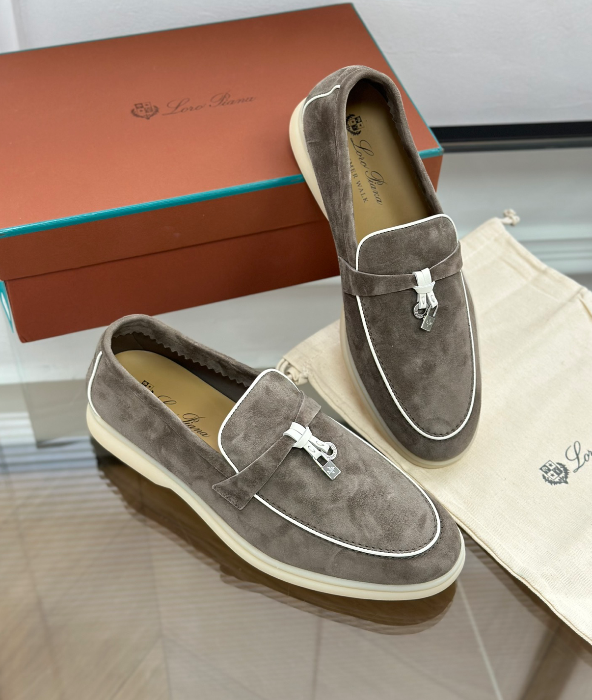 Moccassins Grey/White Suede Summer Charms Walk