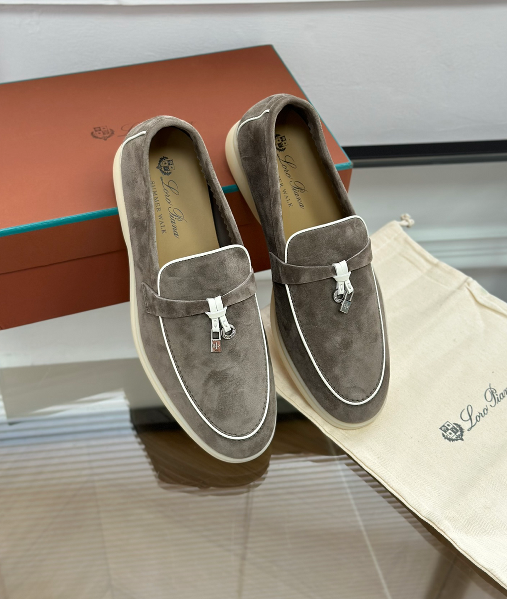 Moccassins Grey/White Suede Summer Charms Walk