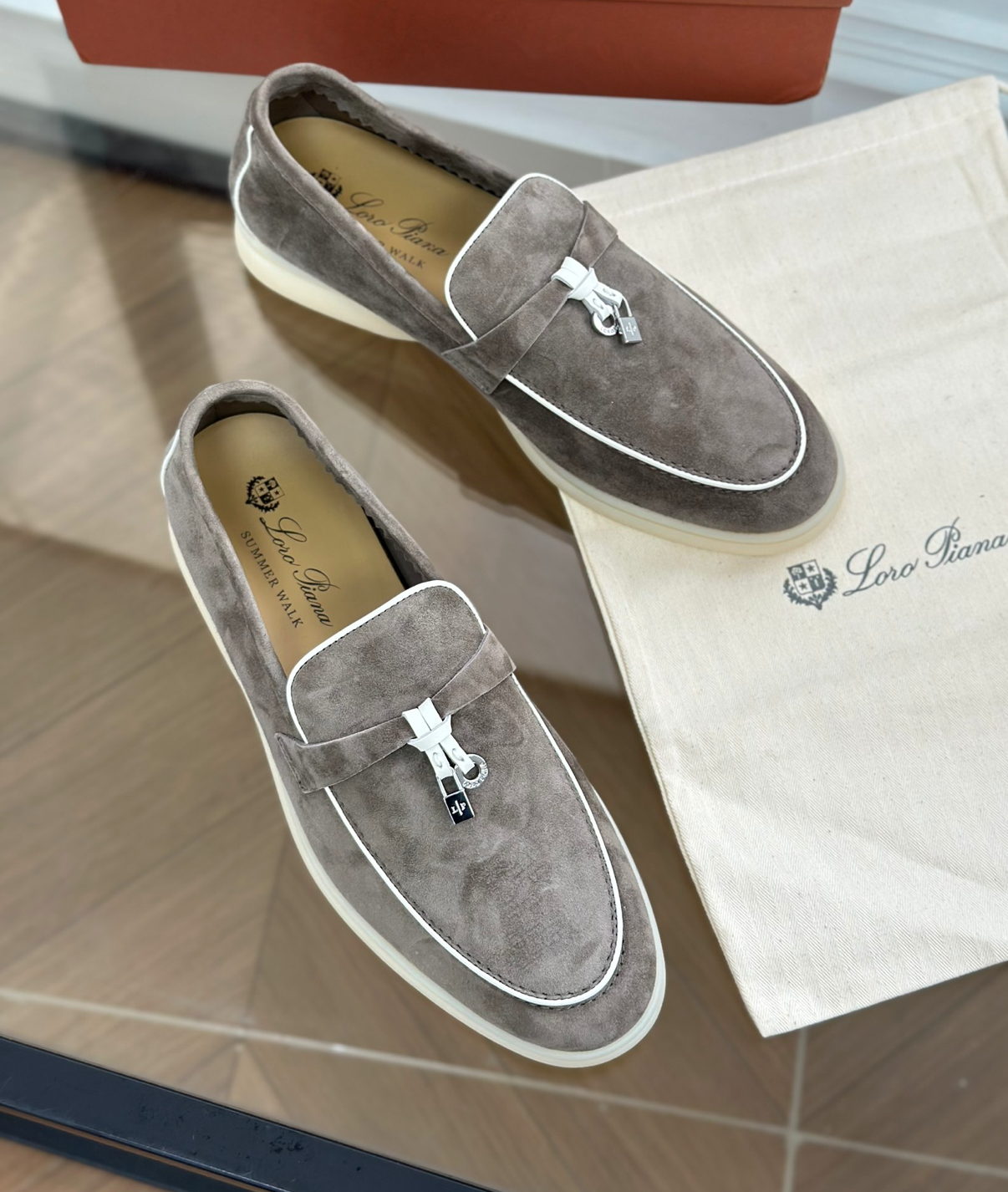 Moccassins Grey/White Suede Summer Charms Walk