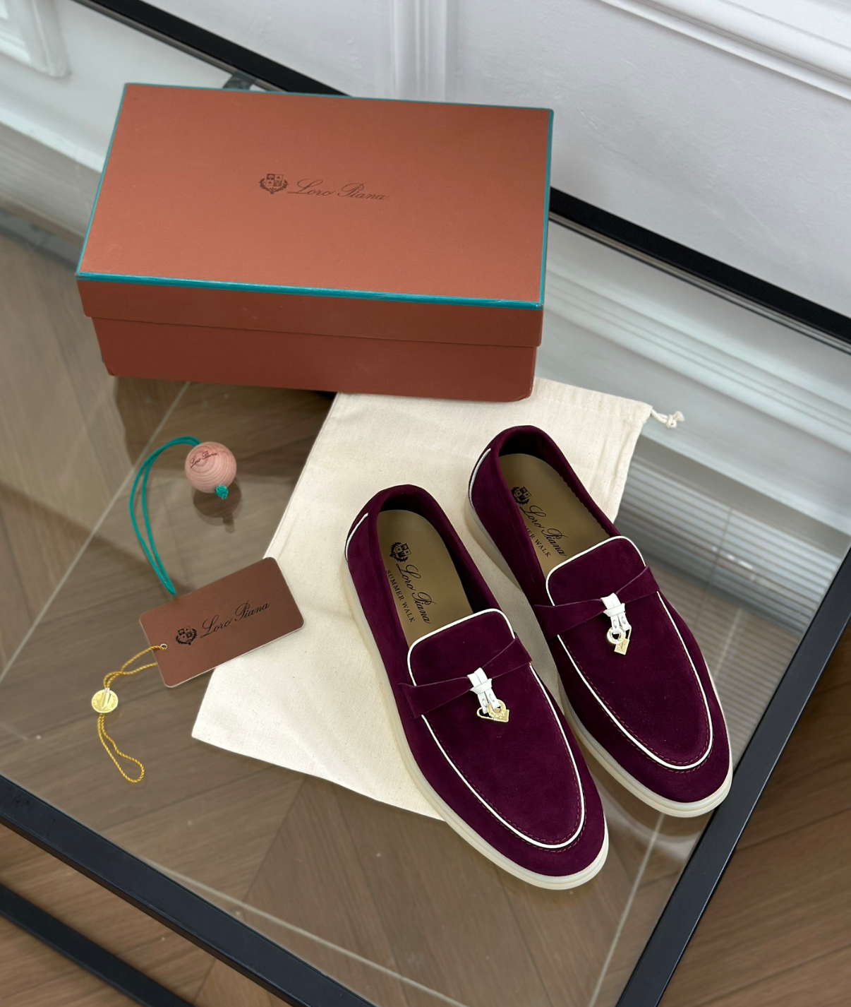 Moccassins Burgundy/White Suede Summer Charms Walk