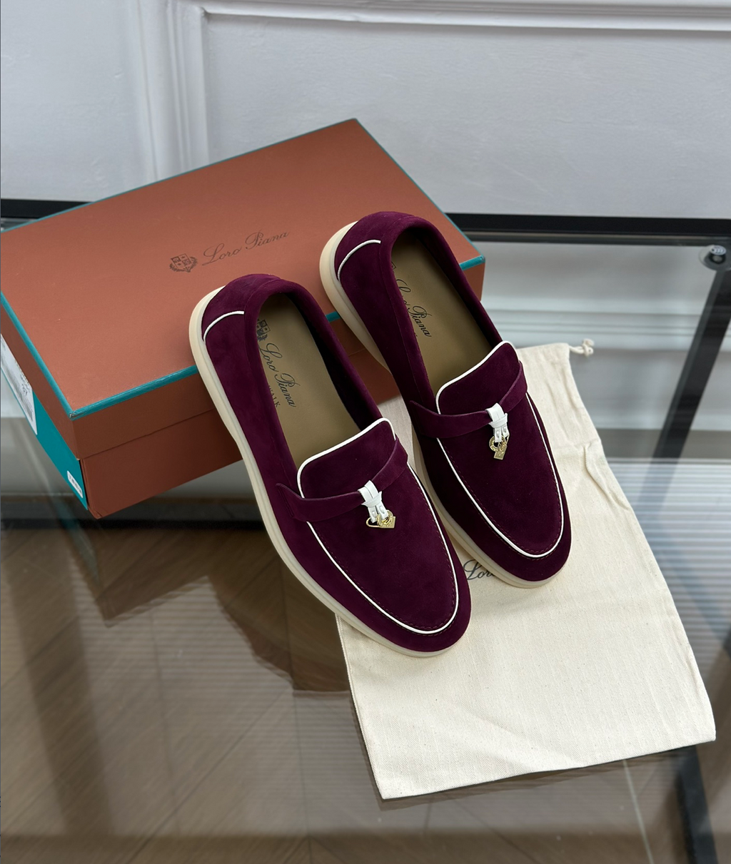 Moccassins Burgundy/White Suede Summer Charms Walk