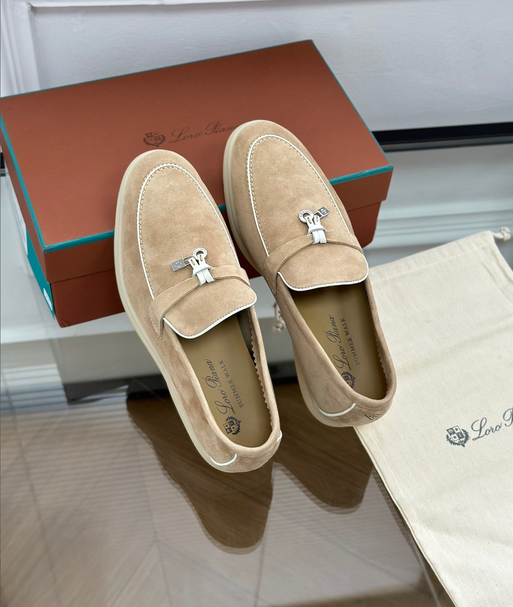 Moccassins Beige/White Suede Summer Charms Walk