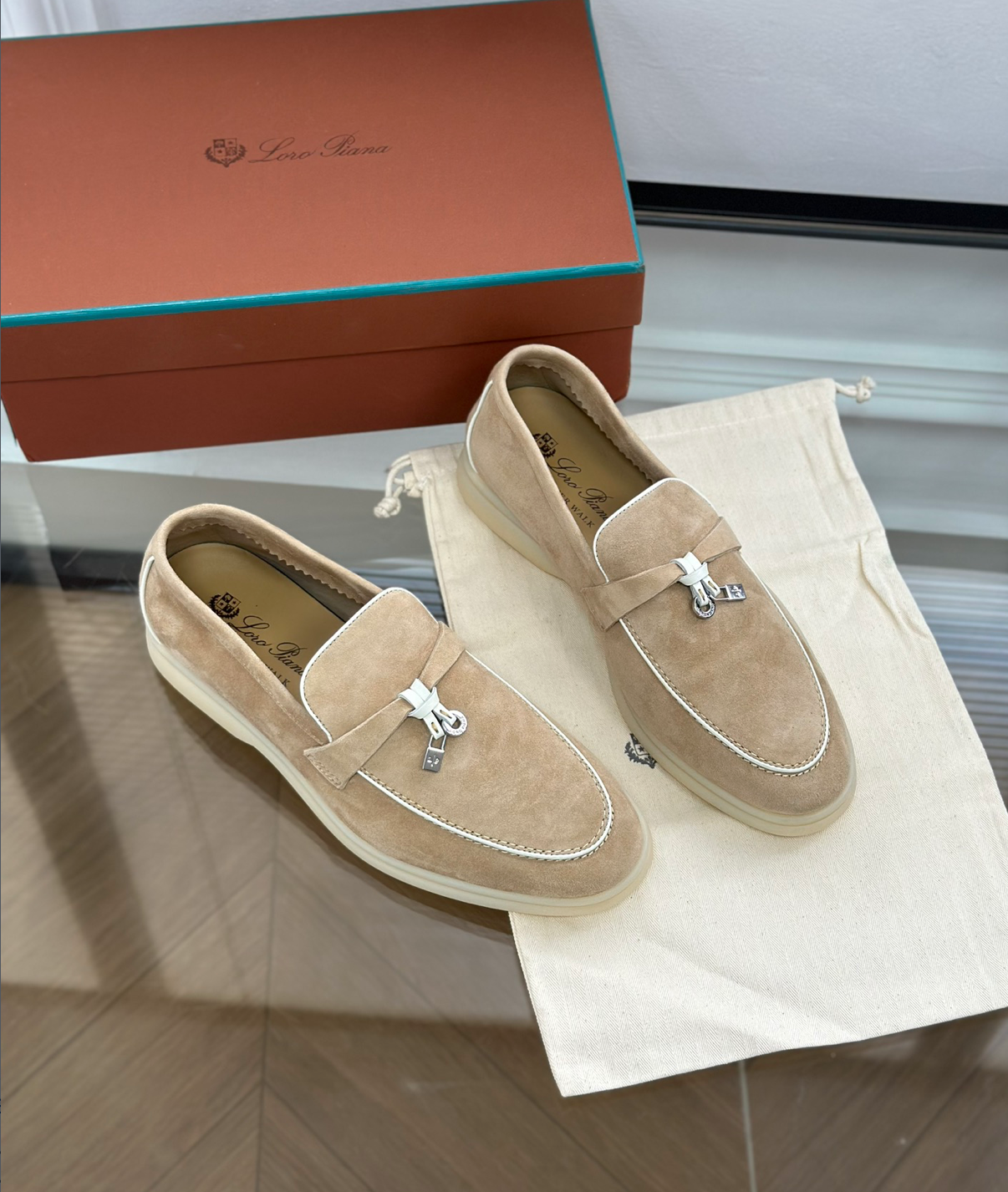Moccassins Beige/White Suede Summer Charms Walk
