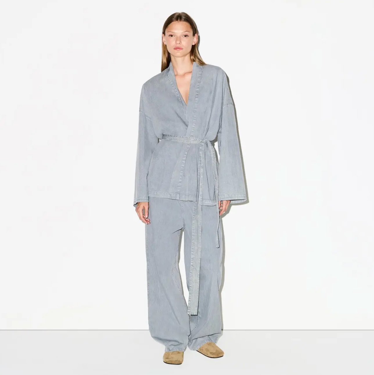 WOVEN LOUNGE OVERSIZED WRAP TOP SET