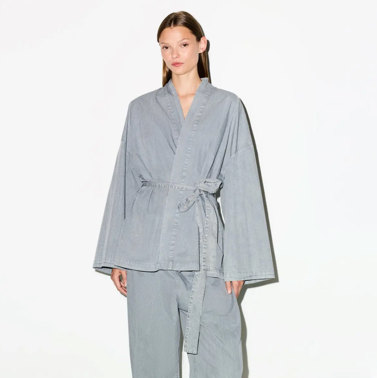 WOVEN LOUNGE OVERSIZED WRAP TOP SET