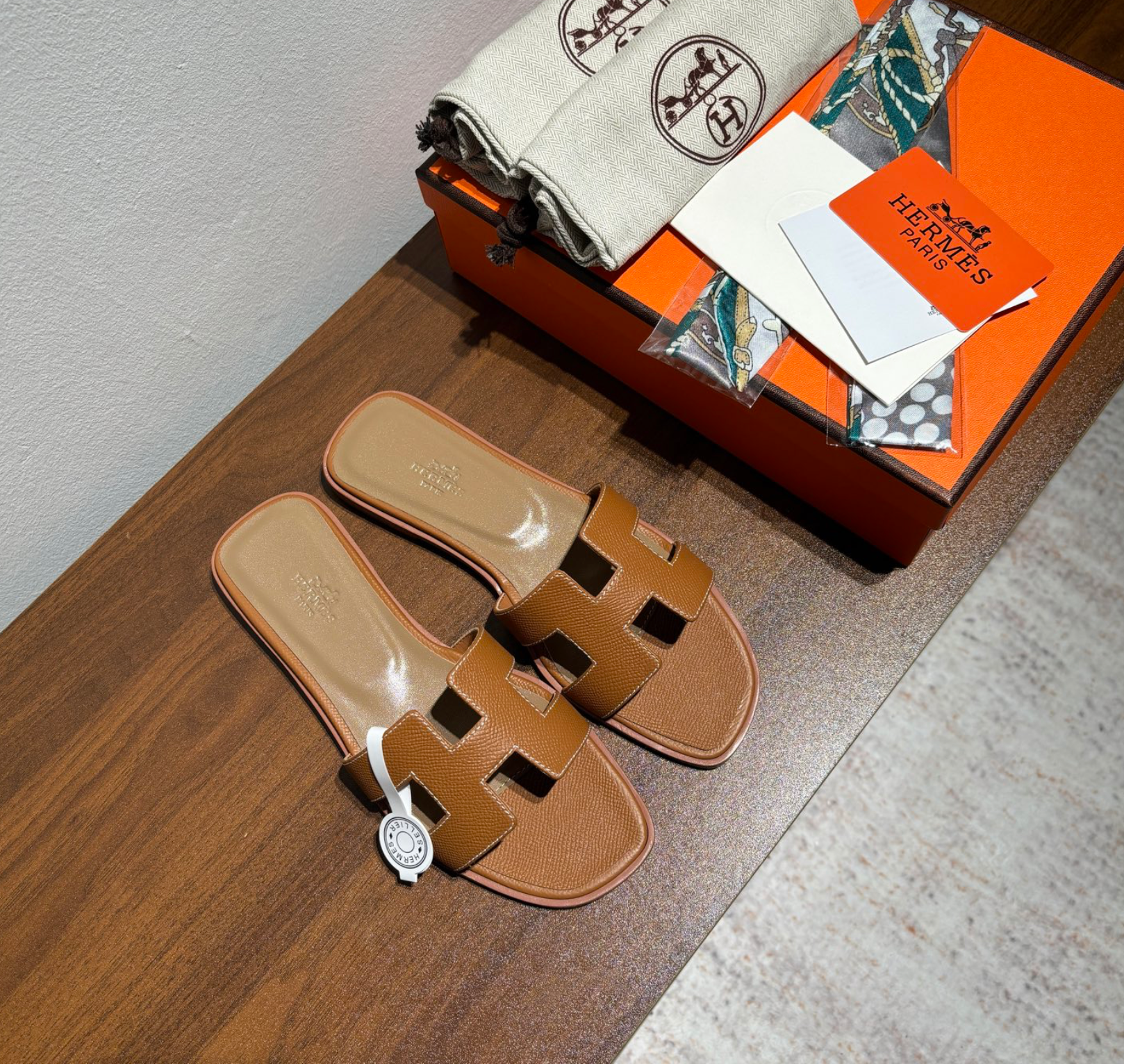 Hermès Oran Caramel Brown Sandal