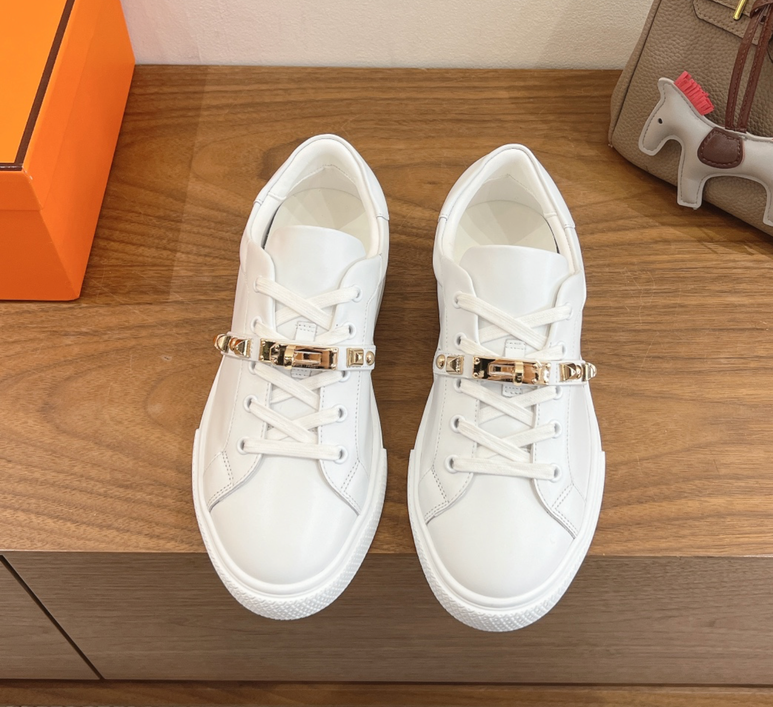 Hermès Day Gold Medor Studs White Sneaker